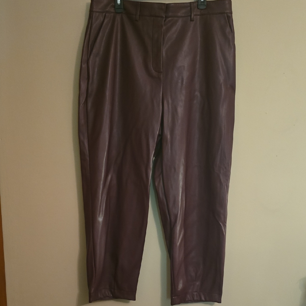 Women's Faux Leather, Straight Leg Pants - Burgundy